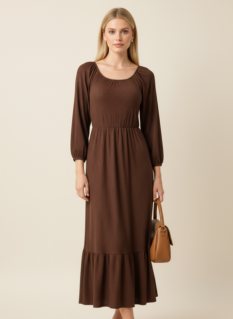fitilli kahverengi elbise