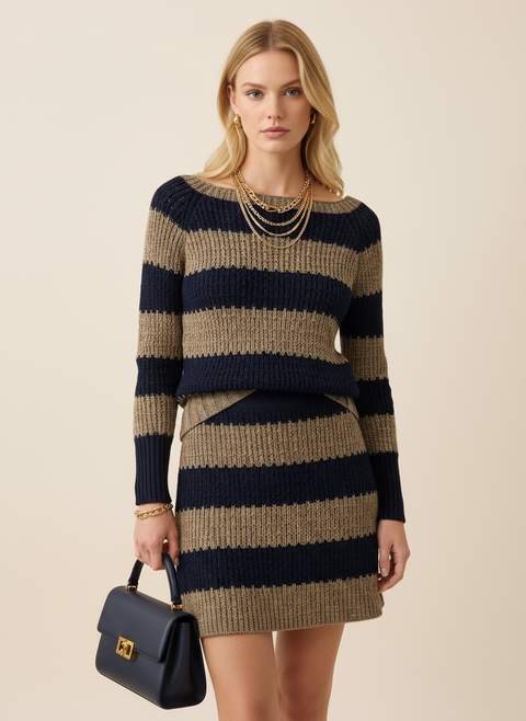 Lacivert Gri çizgili kazak