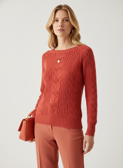 Örgü detaylı kırmızı kazak