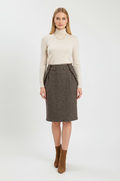 Püskül detaylı kaşe etek