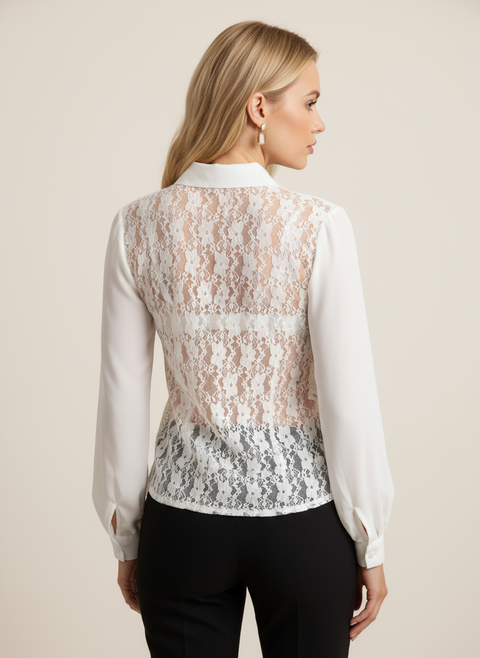 Arkası full dantel detaylı gömlek