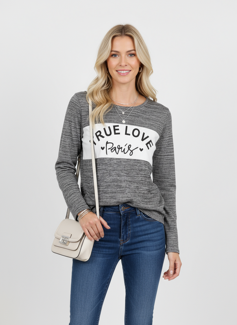 Önü yazı detaylı gri kazak