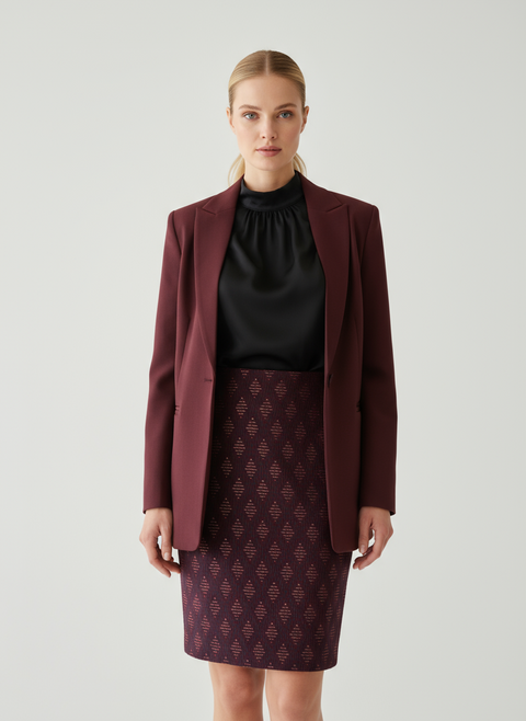 Bordo dörtgen desenli etek