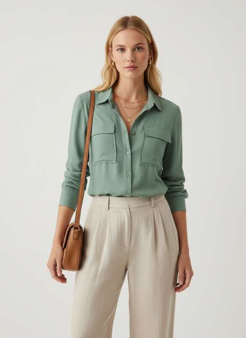 Yeşil iki cepli gömlek