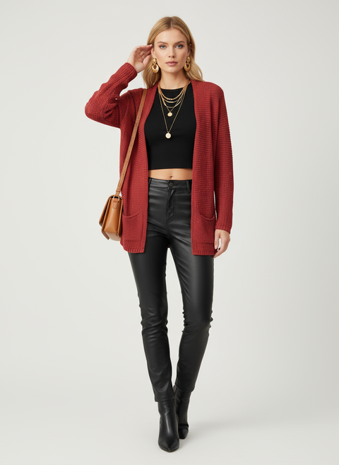 Dantel detaylı kırmızı ceket