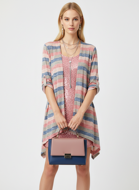 Çizgili pembe hırka