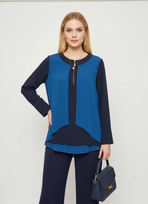 mavi lacivert fermuarlı bluz