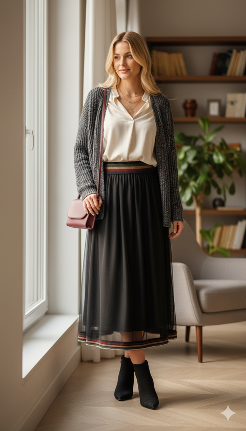 Bel ve etek ucu renk geçişli Beli lastikli astarlı siyah tül etek