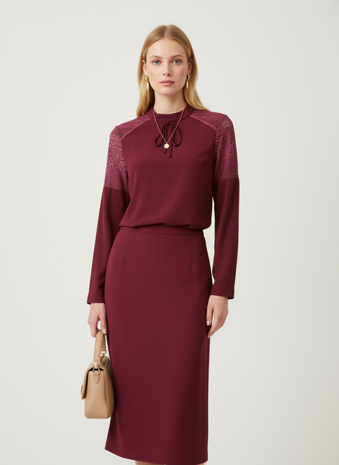 Dantel detaylı mor önden bağlamalı bluz