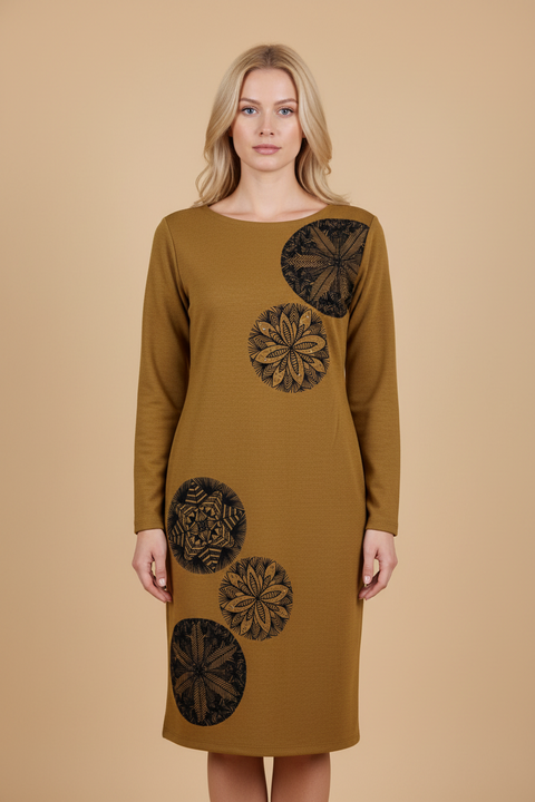 çiçek desenli yağ yeşili elbise