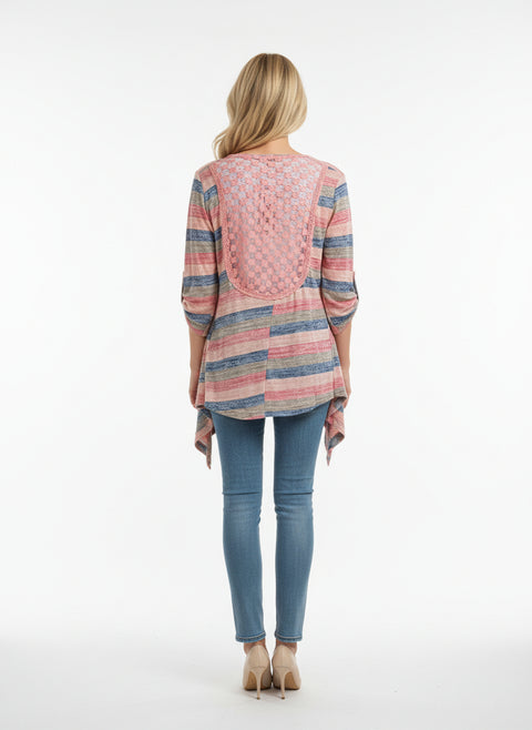 Çizgili pembe hırka