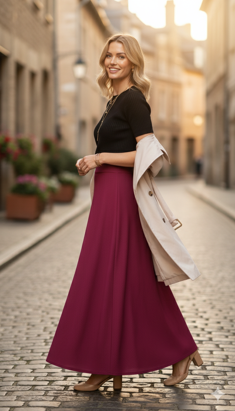 Bordo maksi boy etek