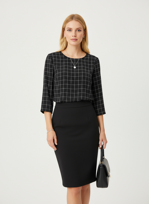 siyah beyaz kareli bluz