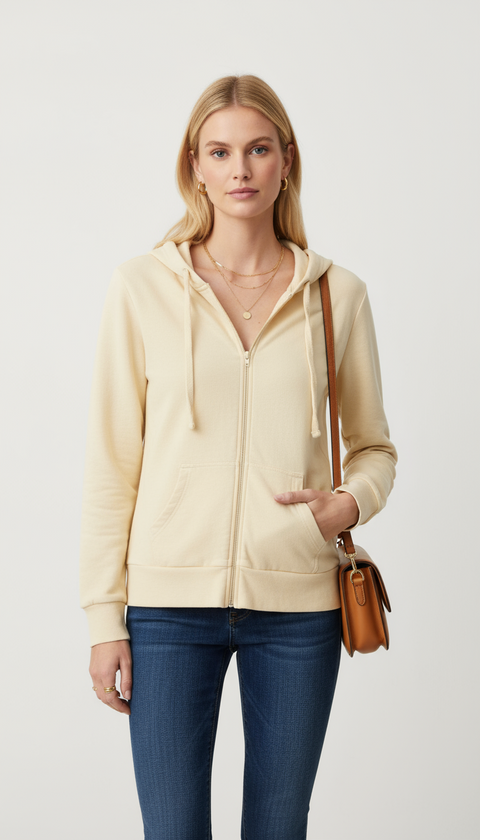 Sarı kapüşonlu içi şardonlu ceket