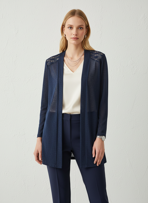 Lacivert dantel detaylı hırka