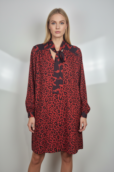 kırmızı leopar desen elbise