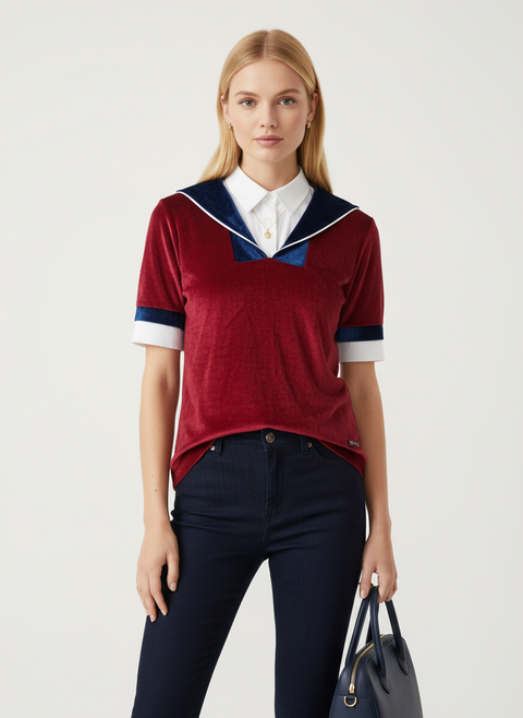 Kırmızı kadife Süveter