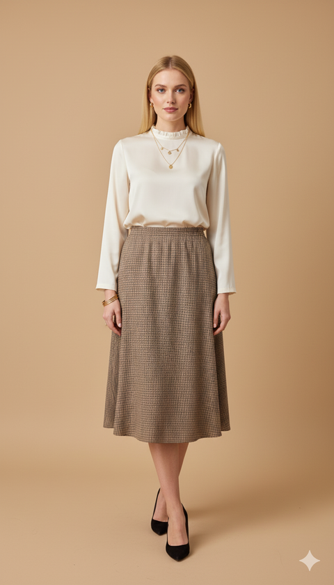 Kahverengi mini kareli etek