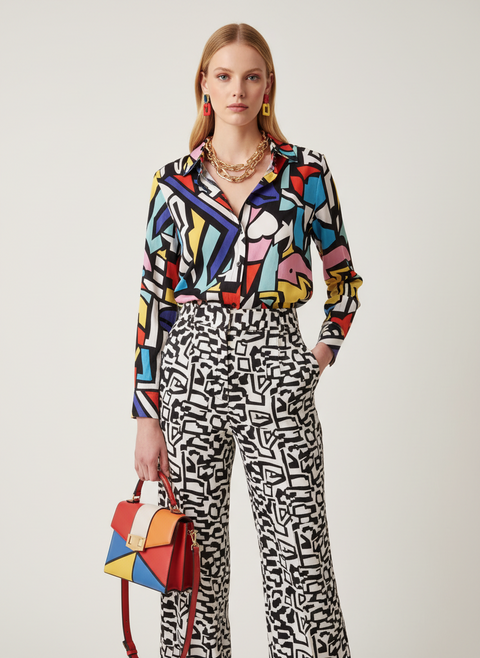 Karışık desenli uzun gömlek