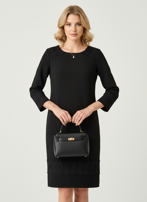 dantel detaylı siyah elbise