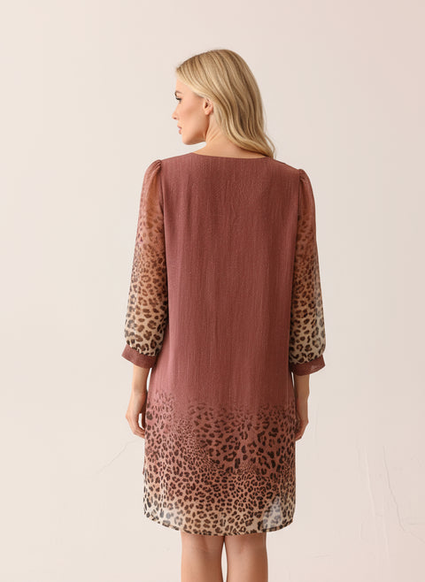 leopar desenli kiremit rengi elbise