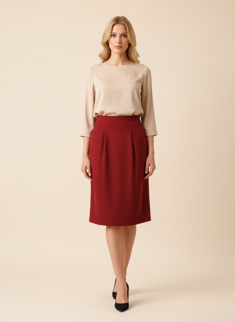 Kırmızı diz altı etek