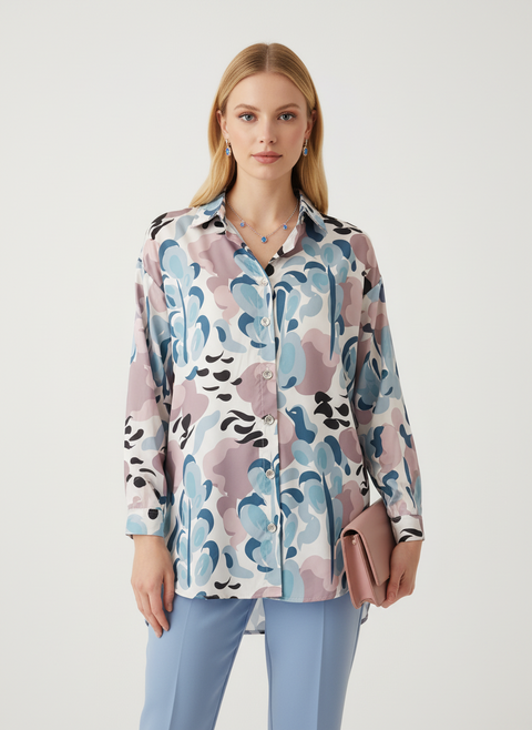 Mavi lila desenli gömlek