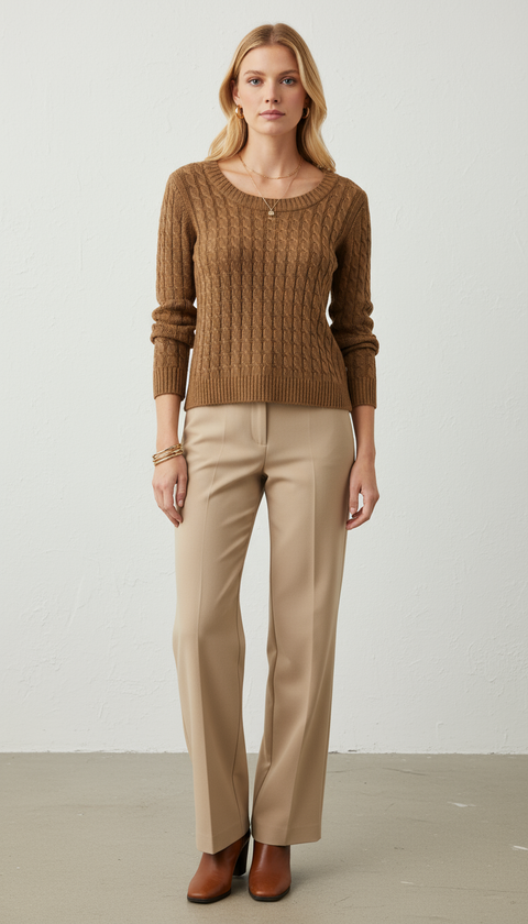 Örgü desen kahverengi kazak