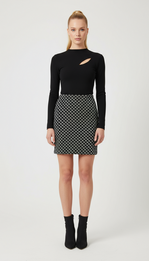 Dörtgen desen siyah beyaz kalem mini etek