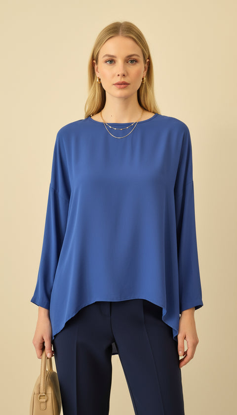 Asimetrik kesim basic mavi bluz