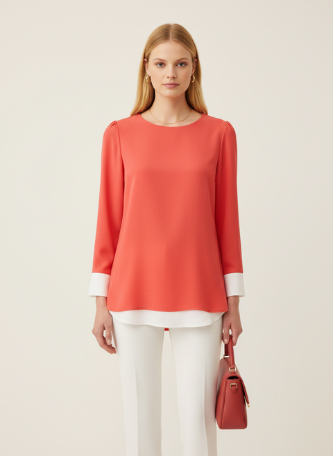 mercan renk truvakar kol kolları bej detaylı mercan bluız