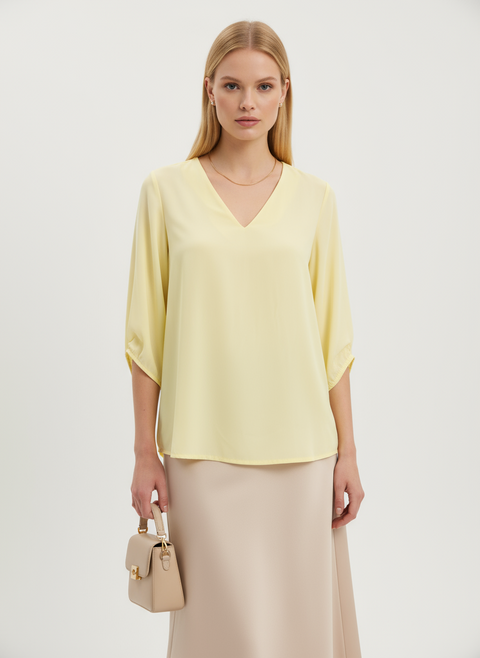 V yaka sarı bluz