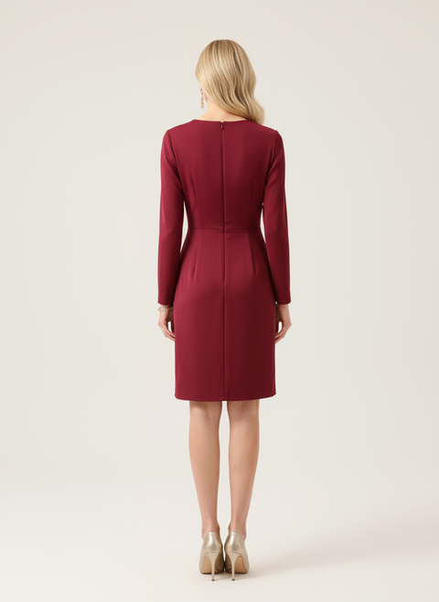 Önü pile detaylı bordo elbise