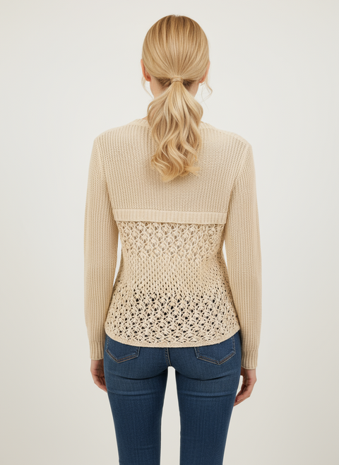 Pudra arkası örgü detaylı kazak