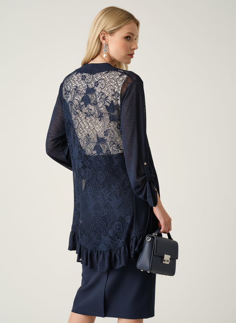 Lacivert dantelli hırka
