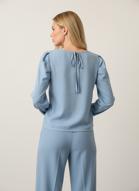 Arkası bağlama detaylı mavi gömlek