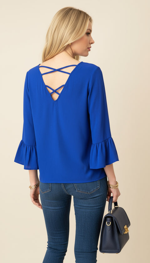 Kol ucu Volanlı sırtı çapraz bağlamalı bluz