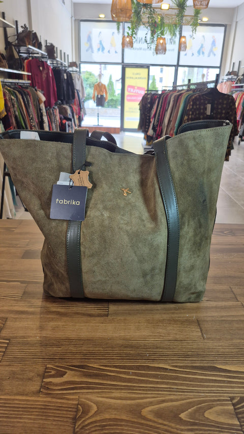 Haki süet-deri omuz çanta