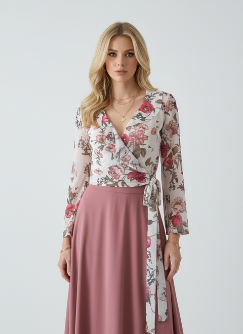 Çiçekli bağlama bluz