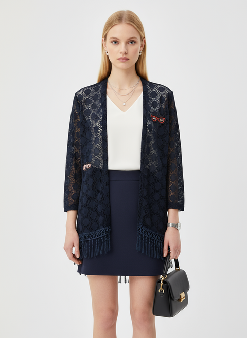 Dantelli lacivert hırka