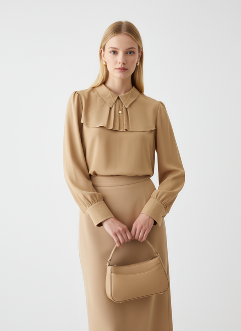 Önü parça detaylı hardal sarısı bluz