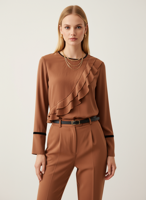 fırfır detaylı taba bluz