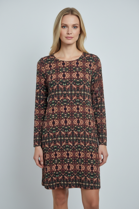 karışık desen sırt detaylı elbise