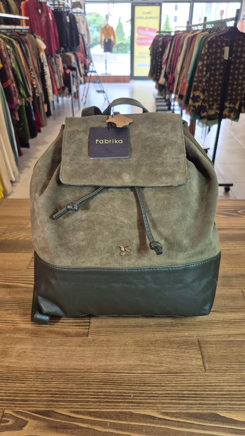 Haki süet-deri sırt çanta