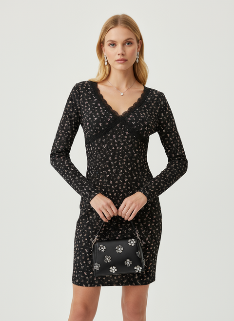 dantel detaylı çiçekli elbise