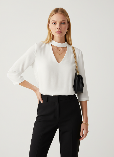 yaka detaylı truvakar kol beyaz bluz
