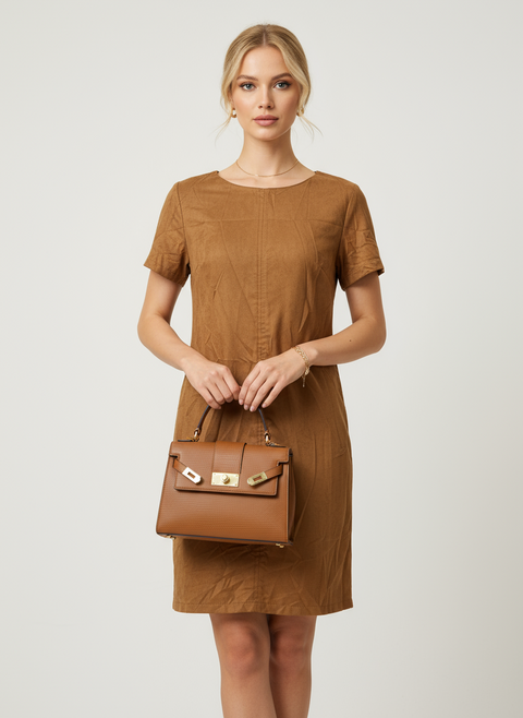 Nubuk kahverengi elbise