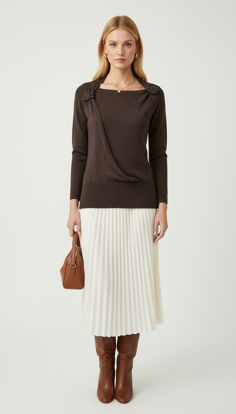 Düğme detaylı kahverengi kazak