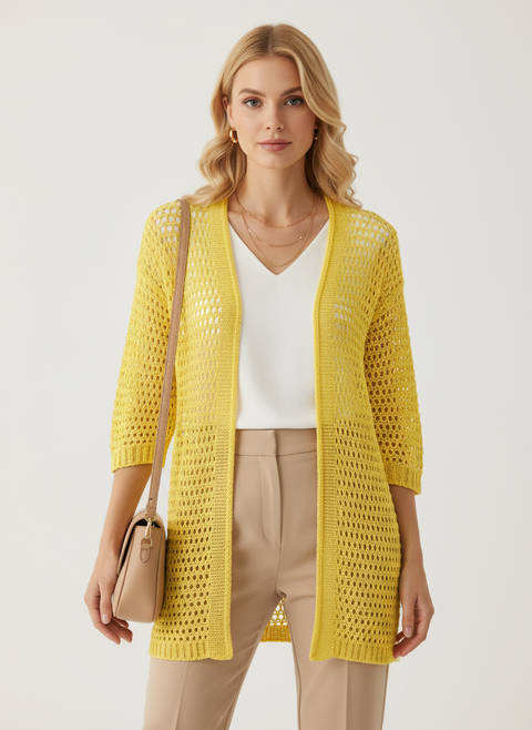 delikli sarı hırka