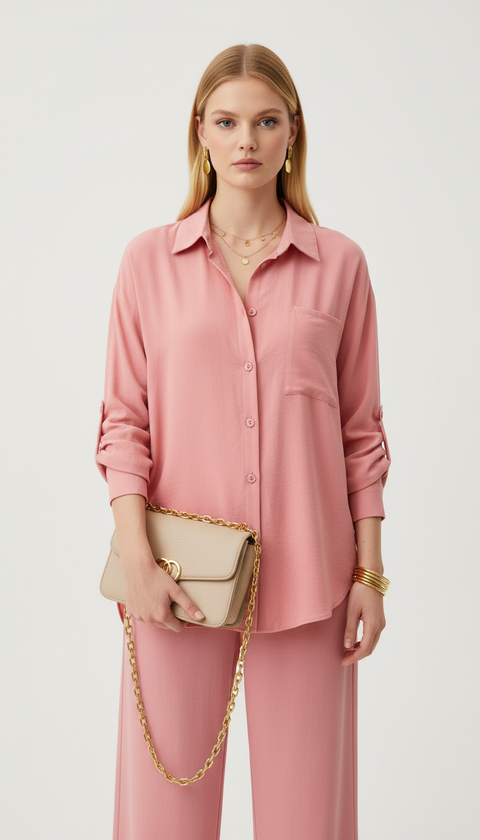 Owersize pembe gömlek
